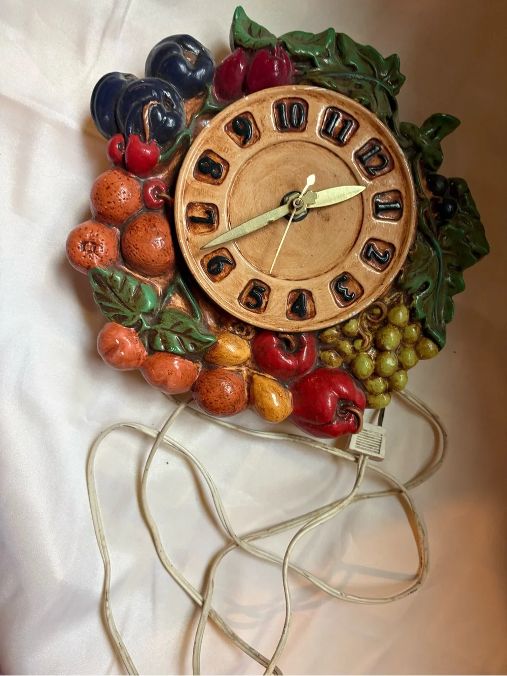 Vintage 1973 Ceramic Fruit Wall Clock